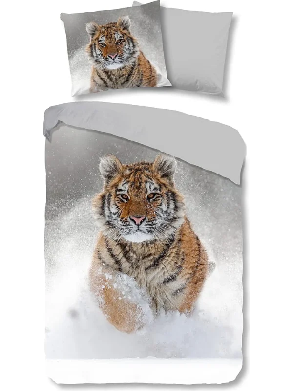 GOOD MORNING Flanell-Bettwäsche-Set “Snow Tiger” In Grau 1