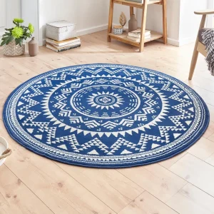 Hanse Home Kurzflor Teppich Valencia Blau Creme Rund 8