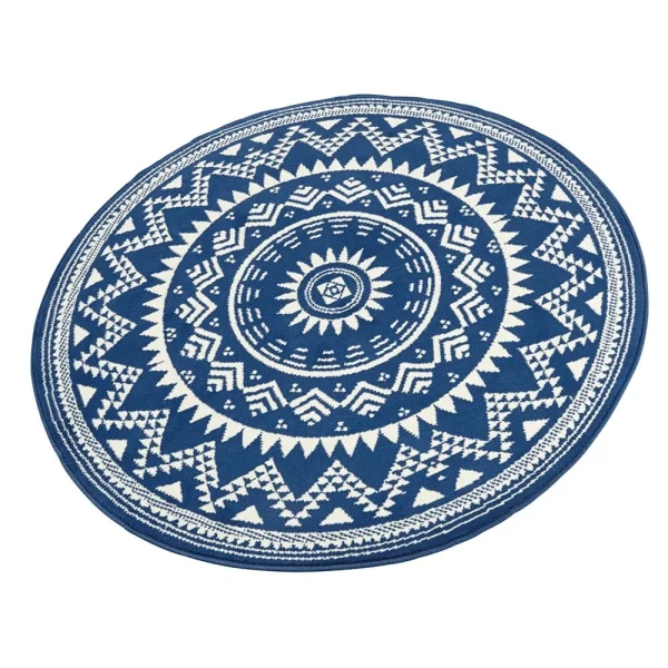 Hanse Home Kurzflor Teppich Valencia Blau Creme Rund 4