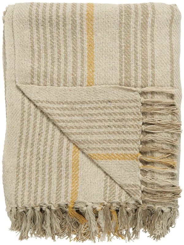 Ib Laursen Plaid Creme Mit Streifen Beige Und Mustard 130×160 1