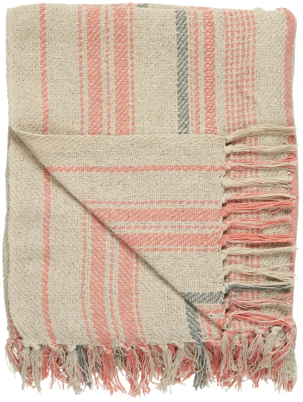 Ib Laursen Plaid Creme Mit Streifen Coral Sands Und Grau 130×160 1