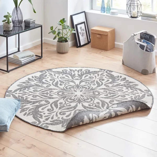 Northrugs In- & Outdoor Wendeteppich Madrid Grau Creme, Rund 6