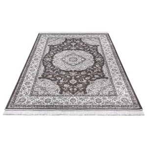 Nouristan Orientalischer Samt-Teppich Fransen Tabriz Casim Braun Silber 8