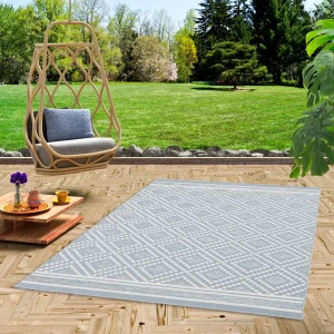 Pergamon In & Outdoor Teppich Flachgewebe Ottawa Rauten In Blau 13