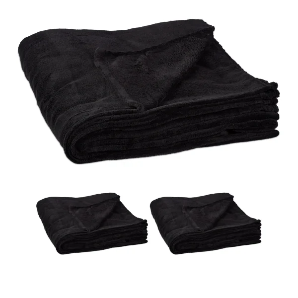 Relaxdays 3x Kuscheldecke In Schwarz – (B)150 X (T)200 Cm 1