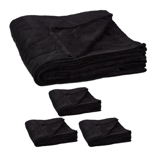 Relaxdays 4x Kuscheldecke In Schwarz – (B)150 X (T)200 Cm 1