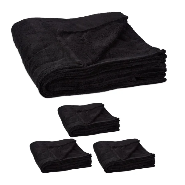 Relaxdays 4x Kuscheldecke In Schwarz – (B)200 X (T)220 Cm 1