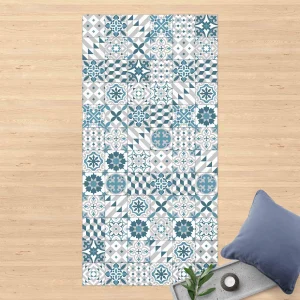 WallArt Vinyl-Teppich – Geometrischer Fliesenmix Blaugrau In Blau 11