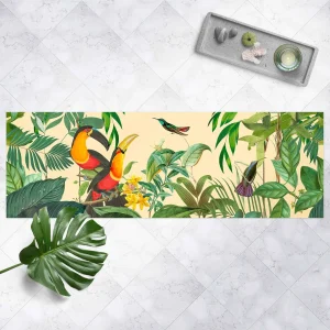 WallArt Vinyl-Teppich – Vintage Collage – Tukan Im Dschungel In Türkis 11