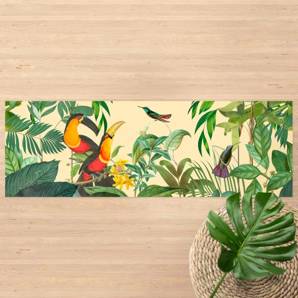 WallArt Vinyl-Teppich – Vintage Collage – Tukan Im Dschungel In Türkis 4